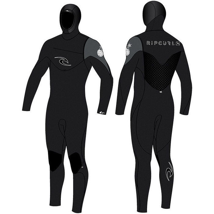 Rip Curl Junior Hooded Flashbomb 5/3mm Chest Zip Wetsuit BLACK WSM5HB