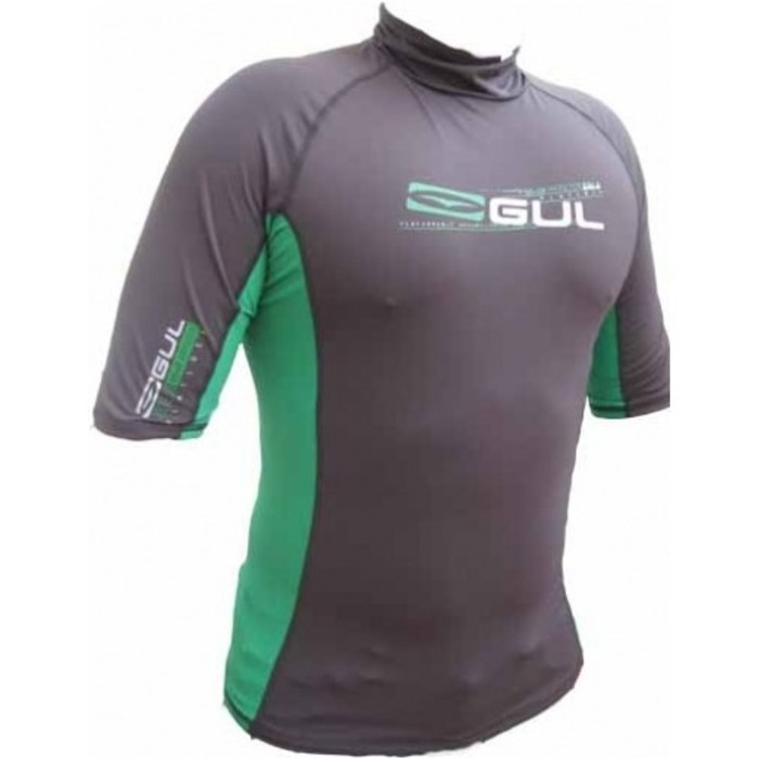 Gul Xola Short Sleeved Rash Vest in Charcoal/Green RG0328