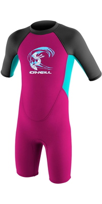 2026 ONeill Toddler Reactor 2mm Back Zip Shorty Wetsuit 4867G - Berry / Aqua / Graphite