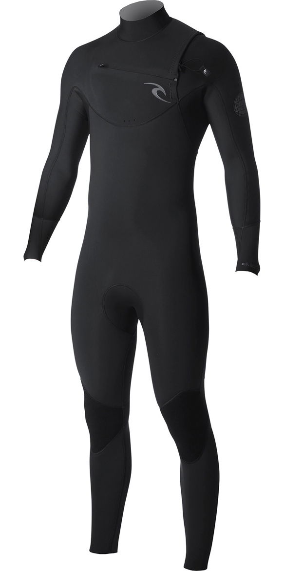 All black Rip Curl chest zip wetsuit with a grey logo on the chest