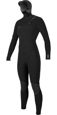 2026 ONeill Womens Hyperfreak+ 5/4mm Chest Zip Hooded Wetsuit 5478 - Black