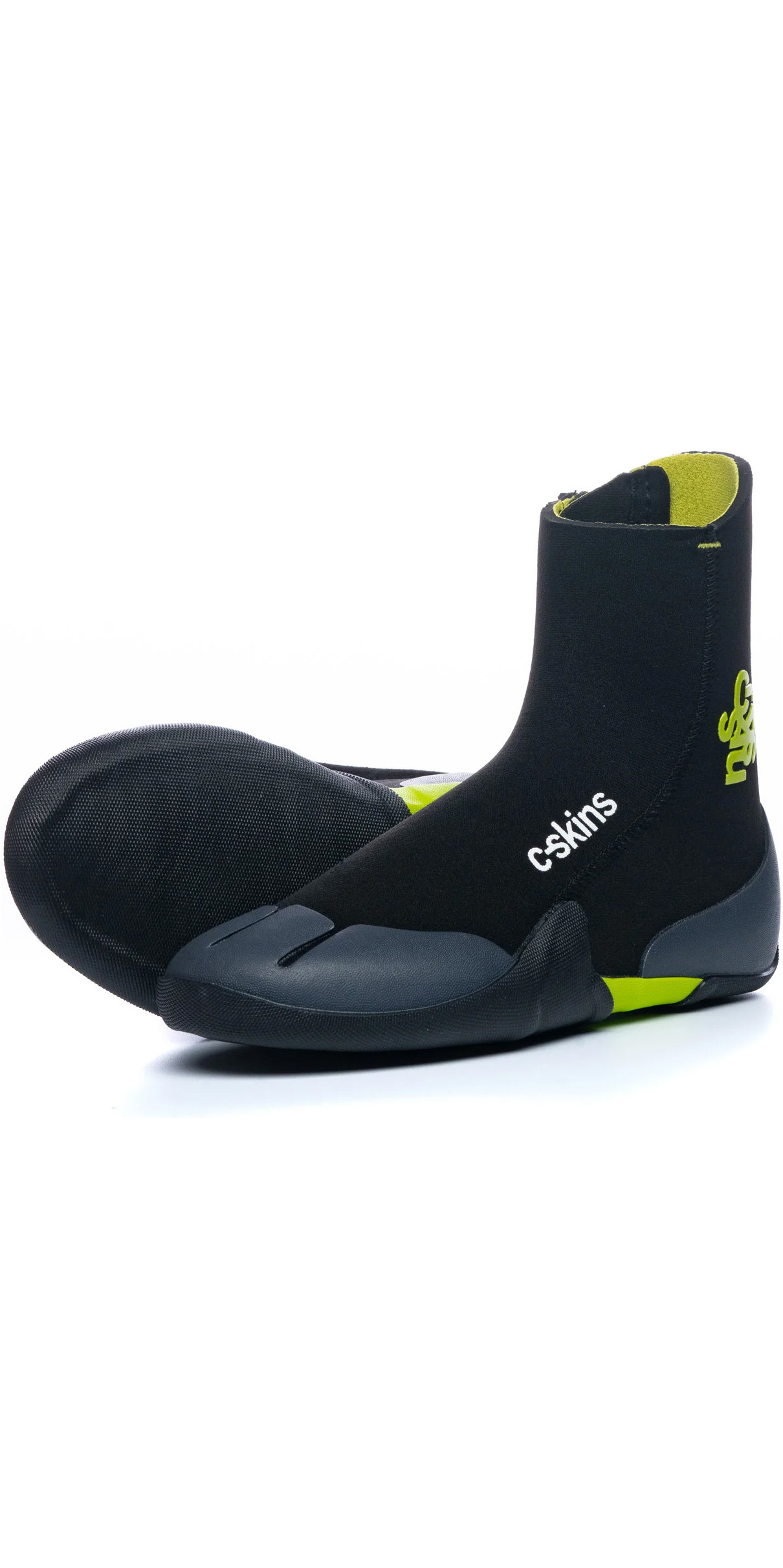 2025 C-Skins Junior Legend 5mm Zipped Round Toe Wetsuit Boots C-BOLE5JZ  Black Flash Green Charcoal