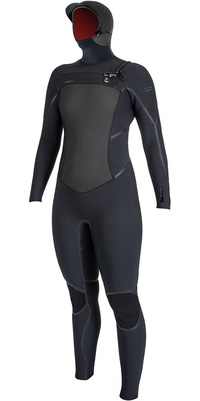 2025 ONeill Womens Psycho Tech 6/4mm Chest Zip Hooded Wetsuit 5548 - Black