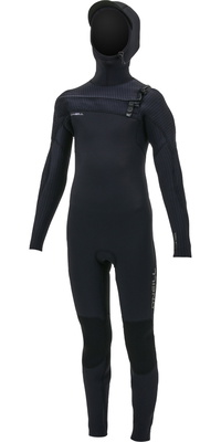 2026 O'Neill Youth Hyperfreak+ 5/4mm Chest Zip Hooded Wetsuit 5352 - Black
