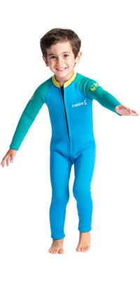 2025 C-Skins Junior C-KID 3/2mm Front Zip Wetsuit C-BA32ST - Cyan / Green / Aurora Yellow