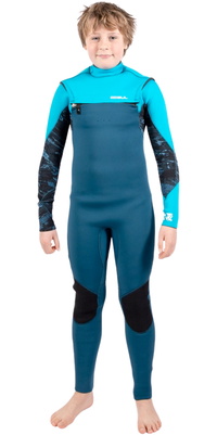 2026 Gul Junior Response 5/4mm Chest Zip Wetsuit RE1251 - Navy / Cyan