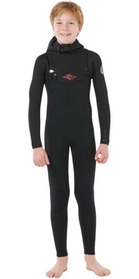 2026 Rip Curl Junior Dawn Patrol 5/4mm Hooded Chest Zip Wetsuit 144BFS - Black