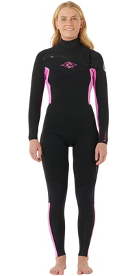 2026 Rip Curl Womens Dawn Patrol 3/2mm Chest Zip Wetsuit 161WFS - Black / Pink