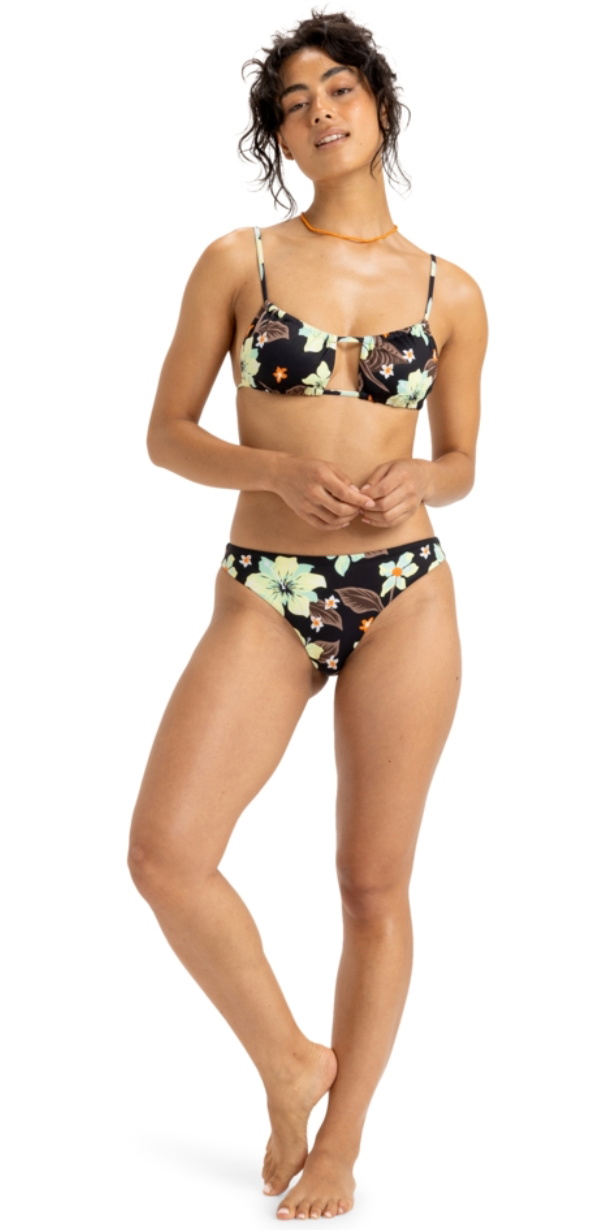 Roxy Printed Beach Classics Cheeky Bikini Bottoms in Anthracite New