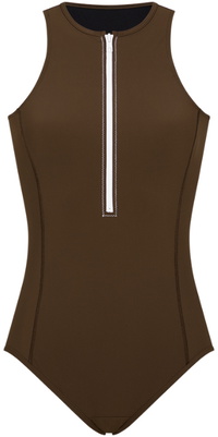 2026 Wallien Womens Yemaya One Piece Sleeveless Swimsuit 102022005 - Coffee / White