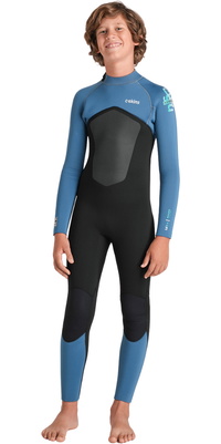 2026 C-Skins Junior Nuwave Legend 5/4/3mm Back Zip Wetsuit C-NLE54JBZ - Black / Steel Blue / Aqua