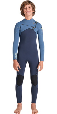 2026 C-Skins Junior Nuwave Session 4/3mm Chest Zip Wetsuit C-NSE43JCZ - Bluestone / Steel Blue X / Lime