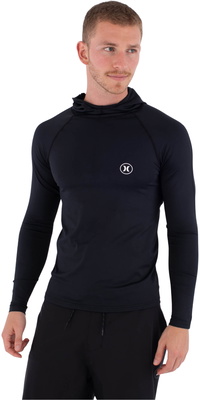 2026 Hurley Mens Slim Fit Icon Hooded Long Sleeve Rash Vest MLEU00001 - Black