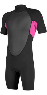 2026 O'Neill Junior Reactor-2 2mm Back Zip Shorty Wetsuit 5045B - Black / Berry