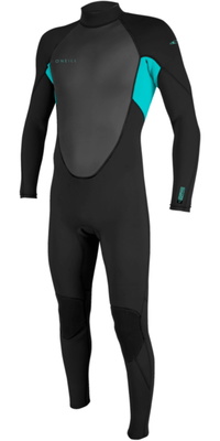2026 ONeill Junior Reactor-2 3/2mm Back Zip Wetsuit 5044B - Black / Lt Aqua