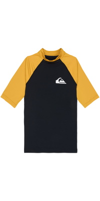2026 Quiksilver Junior Everyday UPF50 Short Sleeve Rash Vest AQBWR03064 - Black / Mineral Yellow