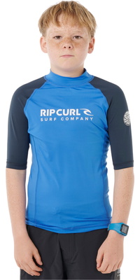 2026 Rip Curl Junior Shock UPF Short Sleeve Rash Vest 12UBRV - Blue Gum
