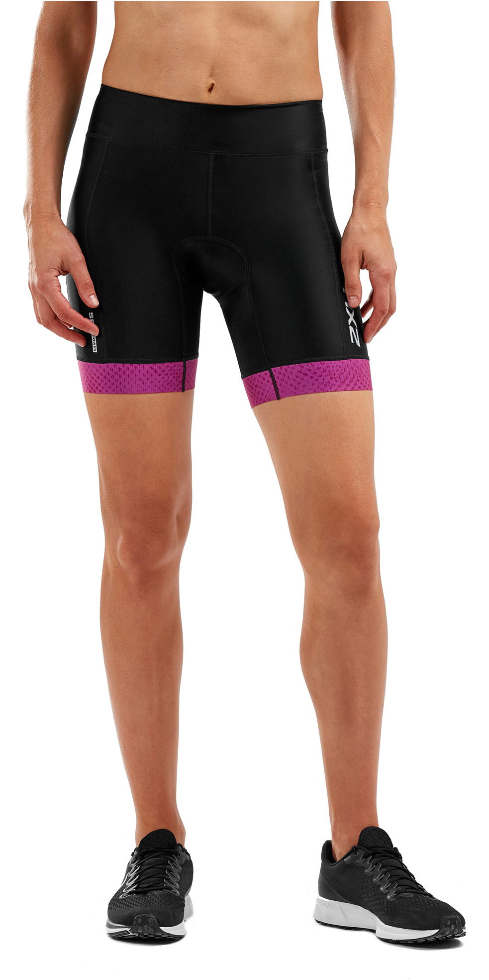 2019 2XU Womens Perform 7 Tri Shorts Black / Berry Mesh WT5539b