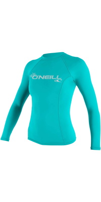 2026 ONeill Womens Basic Skins Long Sleeve Crew Rash Vest 3549 - Light Aqua