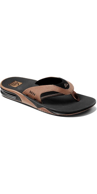 2026 Reef Mens Fanning Flip Flops CI8102 - Black / Tan