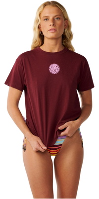 2026 Rip Curl Womens Icons Of Surf Relaxed T-Shirt 0RVWTE - Bone / Dark Plum