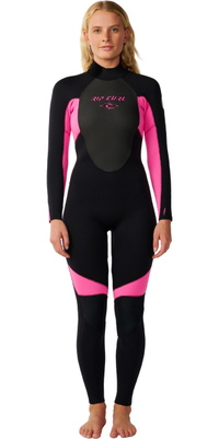 2026 Rip Curl Womens Omega 4/3mm Back Zip Wetsuit 17CWFS - Black / Pink