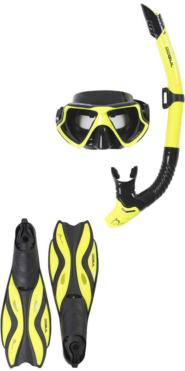 2018 Gul Tarpon Adult Mask Snorkel & Fin Set in Yellow Black Gd0003