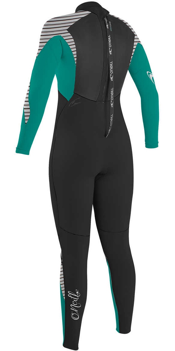 2018 Oneill Womens Epic 3 2mm Gbs Back Zip Wetsuit Black Green Stripe
