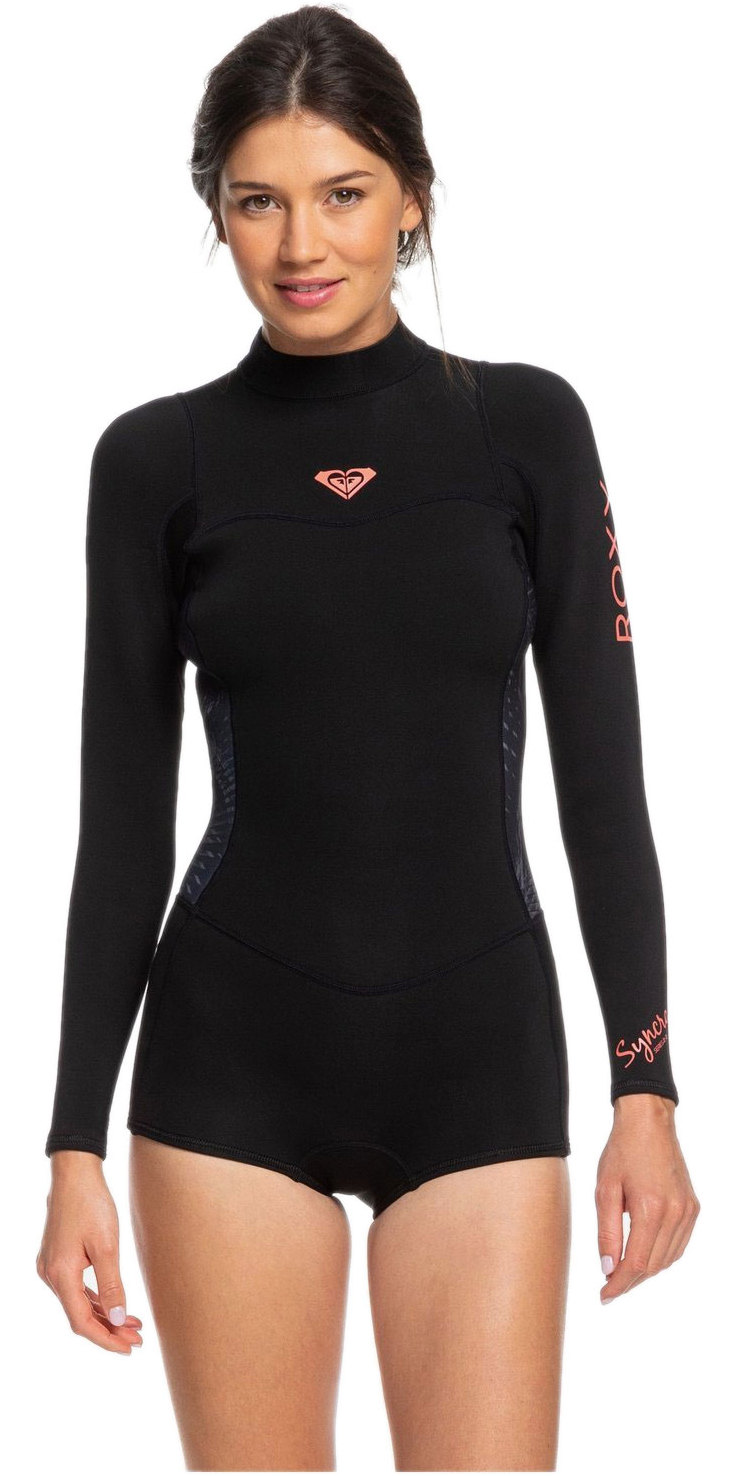 2020 Roxy Womens 2mm Syncro Long Sleeve Spring Shorty Wetsuit Erjw403014 Black Wetsuit Outlet