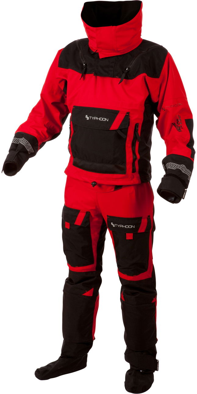 2018 Typhoon Ps330 Extreme Kayak Ocean Drysuit Con Zip Black Red 100151