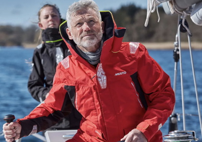 Musto BR sailing jacket and trousers worn on the foredeck of a yacht