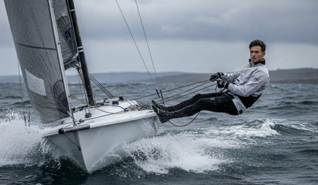 Male sailor on the side of his boat.