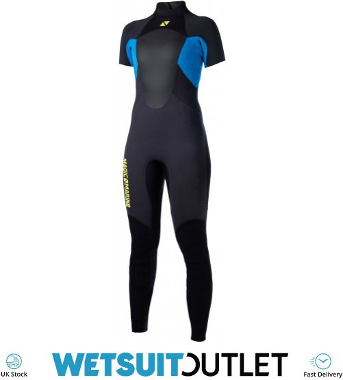 2021 Magic Marine Womens Ultimate 3/2mm Back Zip Short Arm Wetsuit Blue