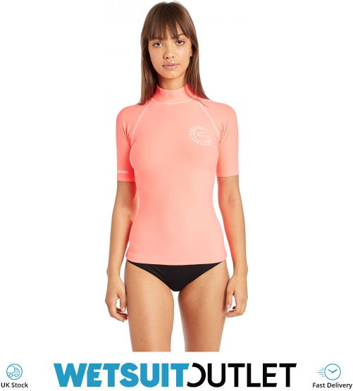 2019 Billabong Womens Logo In Short Sleeve Rash Vest Coral Pink N4GY01