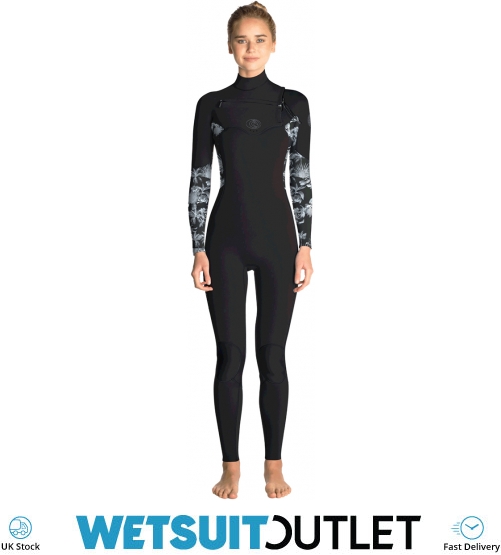 RIP CURL Womens Flashbomb 5/3MM Chest Zip Wetsuit Black Grey With Lightweight Easy Stretch Thermal Flash Lining 