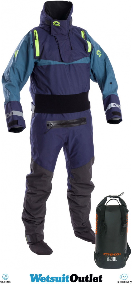 2019 Typhoon Multisport 5 Sea Kayak Drysuit Inc Dry Backpack Bag Navy
