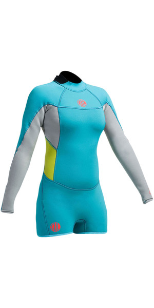 Gul Womens Surflite 2mm Long Sleeve Flatlock Shorty Wetsuit Cyan / Fog Blue SL3301-A9