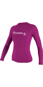 2021 O'Neill Womens Basic Skins Long Sleeve Crew Rash Vest FOX PINK 3549