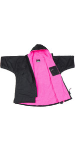 2021 Dryrobe Advance Junior Short Sleeve Premium Outdoor Change Robe / Poncho DR100 - Black / Pink