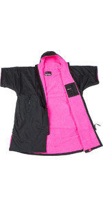 2021 Dryrobe Advance Short Sleeve Premium Outdoor Change Robe / Poncho DR100 - Black / Pink