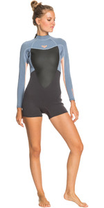 2022 Roxy Womens Prologue 2/2mm Long Sleeve Shorty Wetsuit ERJW403032 - Cloud Black / Powdered Grey / Sunglow