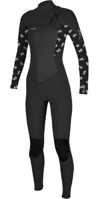 2024 O'Neill Womens Epic 4/3mm Chest Zip GBS Wetsuit 5356 - Black / Cindy Daisy