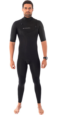 2024 Rip Curl Mens Dawn Patrol Performance 2mm Short Sleeve Chest Zip Wetsuit WSM9YM - Black