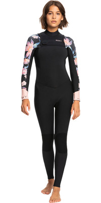 2024 Roxy Womens Swell Series 3/2mm Chest Zip GBS Wetsuit ERJW103122 - Anthracite Paradise