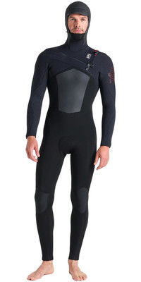 2023 C-Skins Mens ReWired 6/5/4mm Chest Zip Hooded Wetsuit C-RW65MH - Black / Crimson