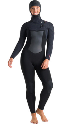 2023 C-Skins Womens ReWired 6/5mm Chest Zip Hooded Wetsuit C-RW65WH - Black / Crimson