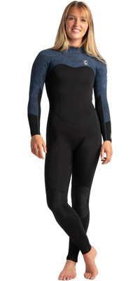 2023 C-Skins Womens Solace 3/2mm GBS Back Zip Wetsuit C-SO32WBZ - Black / Bluestone Tropical / Saffron