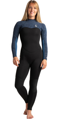 2023 C-Skins Womens Solace 4/3mm GBS Back Zip Wetsuit C-SO43WBZ - Black / Bluestone Tropical / Cascade Blue