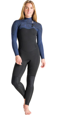 2023 C-Skins Womens Solace 4/3mm GBS Chest Zip Wetsuit C-SO43WCZ - Black / Bluestone Tropical / Cascade Blue