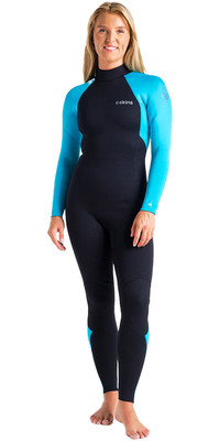 2023 C-Skins Womens Surflite 3/2mm GBS Back Zip Wetsuit C-SL32WBZ - Raven Black / Bright Cyan / Azure